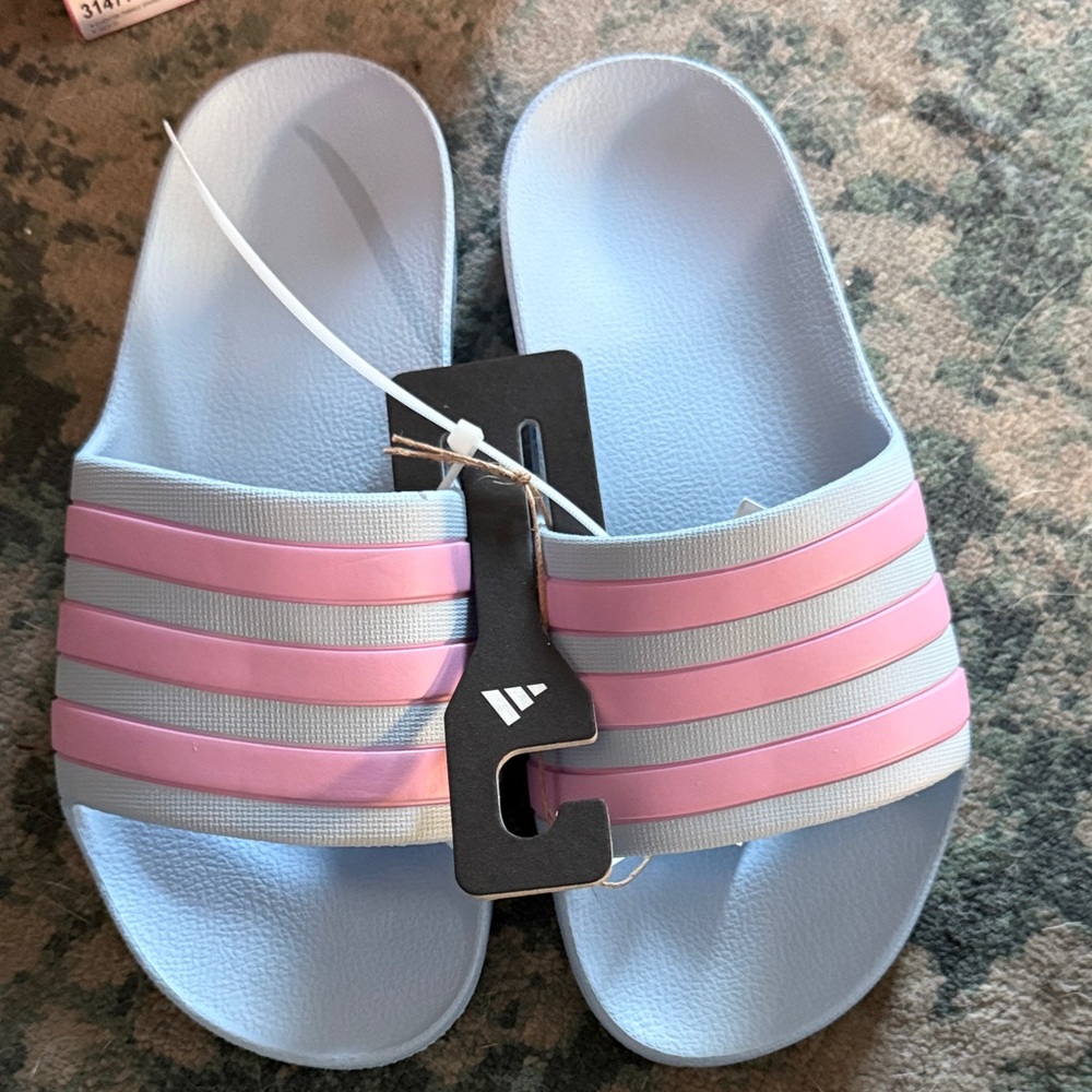 adidas Light Blue and Pink Slide Sandals